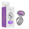 Plug anal Intense de metal con joya violeta, talla L, junto a su caja