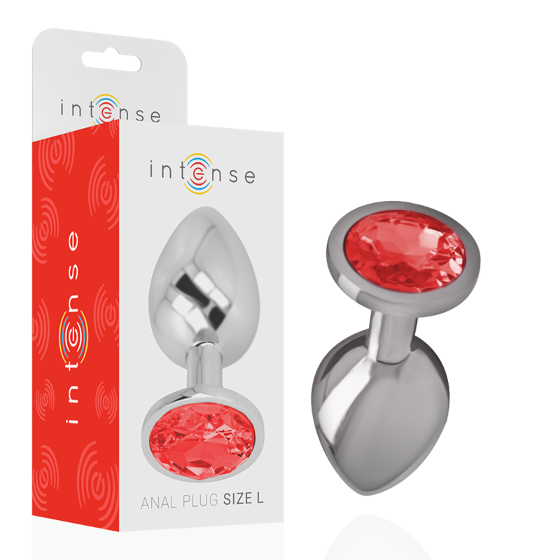 Intense - plug anal metal aluminio con cristal rojo talla l