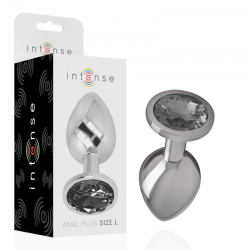 Intense - plug anal metal aluminio con cristal negro talla l