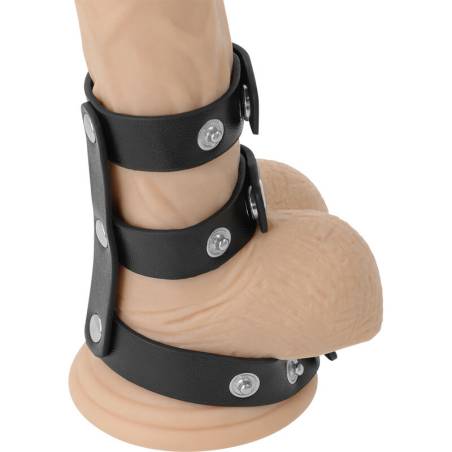 Darkness anillo doble pene y testiculos ajustable leather - 1