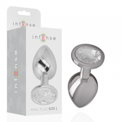 Intense - plug anal metal aluminio con cristal plata talla l