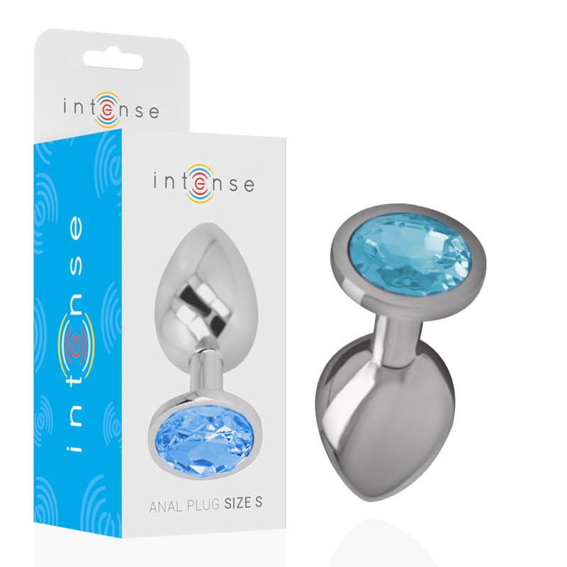 Intense - plug anal metal aluminio con cristal azul talla s