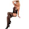 Bodystocking con liguero Livco Corsetti Amrin, modelo sentada en el suelo