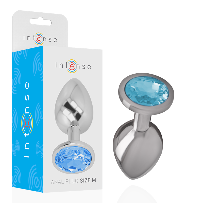 Intense - plug anal metal aluminio con cristal azul talla m