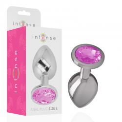 Intense - plug anal metal aluminio con cristal rosa talla l