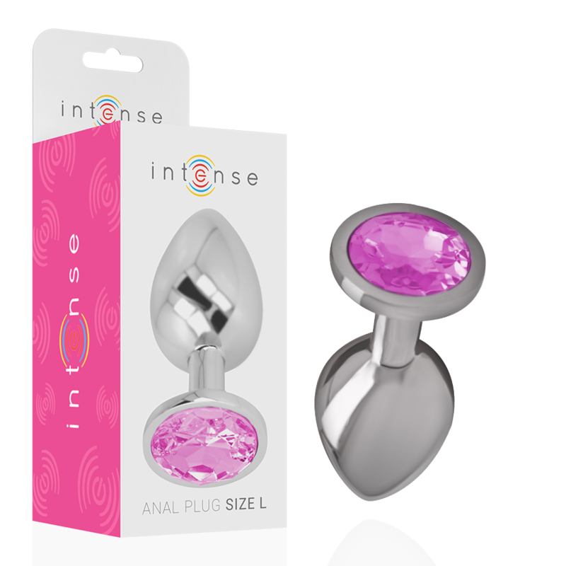 Intense - plug anal metal aluminio con cristal rosa talla l