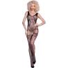 Bodystocking Chilirose CR 4232 negro de encaje y rejilla, modelo de frente