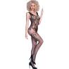 Bodystocking Chilirose CR 4232 negro de lado, detalle del dibujo de encaje y las medias