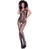 Bodystocking Chilirose CR 4233 negro de rejilla con dibujo de encaje, modelo de frente