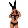Braguita de encaje abierta Livco Corsetti Oksurin, modelo de frente con antifaz de conejo