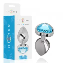 Intense - plug anal metal aluminio corazón azul talla l