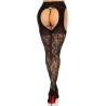 Leg Avenue medias de encaje con liguero negras, de espaldas