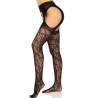 Leg Avenue medias de encaje con liguero negras, en tres cuartos
