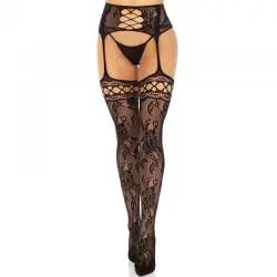 Leg avenue - medias de liguero encaje floral negro