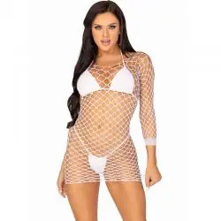 Leg avenue - vestido de rejilla manga larga blanco talla única