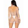 Leg Avenue minivestido de rejilla de manga larga, en blanco, de espaldas