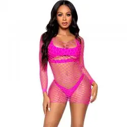 Leg avenue - vestido de rejilla manga larga blanco talla única