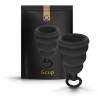 Copa menstrual Gvibe Gcup negra, con su bolsa