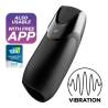 Satisfyer Men Vibration+ negro, en perspectiva con la indicación de la app y la vibración