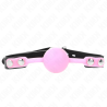 Mordaza de bola Kink de silicona luminosa rosa, de frente