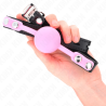 Mordaza de bola Kink de silicona luminosa rosa sostenida con la mano