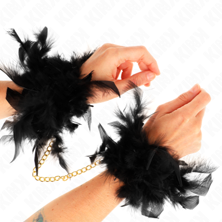 Kink - esposas de plumas negro con cadena dorada modelo 1 - 1