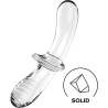 Satisfyer Double Crystal transparente, en ángulo con icono de cristal macizo