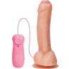 Dildo realista Armony con prepucio de 21 cm y mando rosa, en ángulo