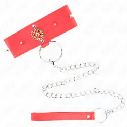 Kink - collar con correa 65 cm cuello de diamantes rojo ajustable 35-51 cm x 7 cm Kink - collar con correa 65 cm cuello de diamantes rojo ajustable 35-51 cm x 7 cm