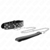 Collar Kink con remaches y anilla negro con correa y cadena, de frente