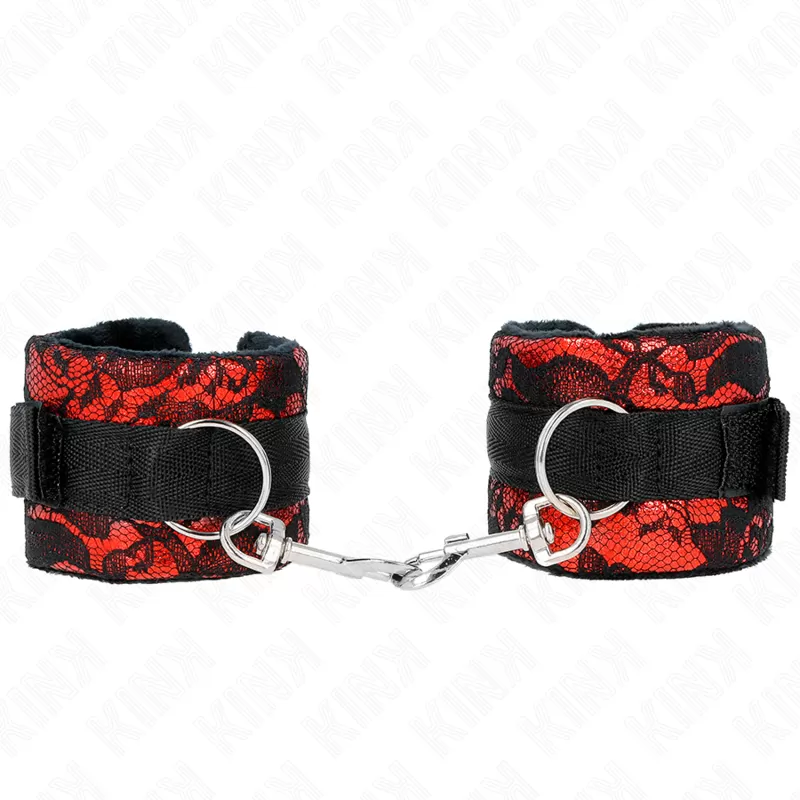 Kink - muñequeras cortas de encaje terciopelo y unión de nylon rojo/negro 23 x 6.5 cm