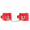 Muñequeras Kink forradas rojas con cadena, de frente