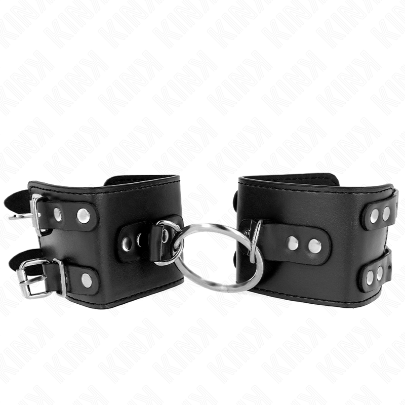 Kink - muñequeras fijas con anilla y tachuelas negro ajustable 17-22 cm x 6.5 cm