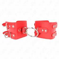 Kink - muñequeras fijas con anilla y tachuelas rojo ajustable 17-22 cm x 6.5 cm