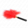 Plumas Kink para cosquillas con metal dorado rojo, vista de lado
