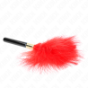 Plumas Kink para cosquillas con metal dorado rojo, vista en horizontal