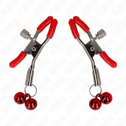 Kink - pinzas para pezones rojas con doble campanilla rojo 6 cm Kink - pinzas para pezones rojas con doble campanilla rojo 6 cm