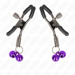 Kink - pinzas para pezones con doble campanilla violeta 6 cm Kink - pinzas para pezones con doble campanilla violeta 6 cm