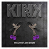 Pinzas Kink con doble campanilla violeta junto a la caja Kink