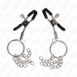 Kink - pinzas para pezones con aro y pequeñas cadenas plateado 6 cm Kink - pinzas para pezones con aro y pequeñas cadenas plateado 6 cm