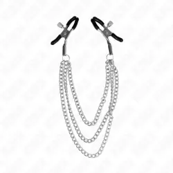 Kink - pinzas para pezones con triple cadena plateado 20/23/28 cm