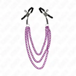 Kink - pinzas para pezones con triple cadena violeta 20/23/28 cm