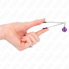 Pinzas Kink finas con cascabel violeta, una pinza sostenida entre los dedos