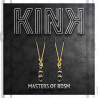 Pinzas Kink finas doradas con bolas de vidrio negras, sobre fondo oscuro con el logo Kink