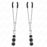 Kink - pinzas para pezones plateada fina con triple bola de vidrio negro 7 cm - 1