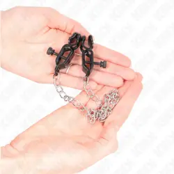 Kink - pinzas para pezones planas negro con cadena plateado 30 cm