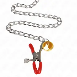 Kink - pinzas para pezones y clítoris rojas con cascabel dorado y cadena 30 cm