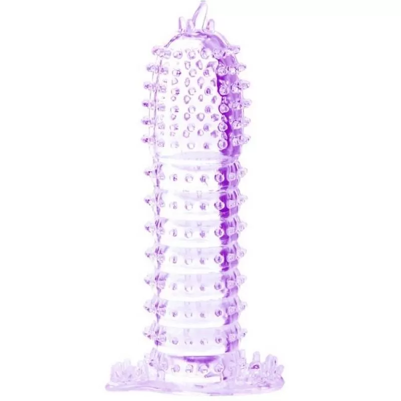 Funda para pene con puntos estimulantes morado 14 cm