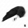 Plug anal Kink talla S con cola negra, en diagonal con la cola extendida