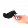 Plug anal Kink talla M con cola negra, sostenido en la mano
